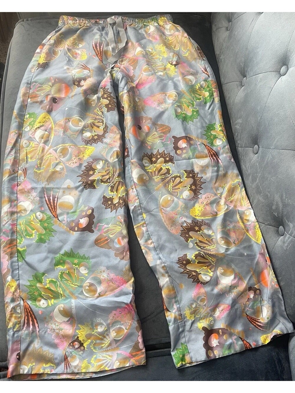 Cynthia Rowley Silk Sleep Pants XS Pajama Bottoms Butterfly Wide Leg Lounge Pjs